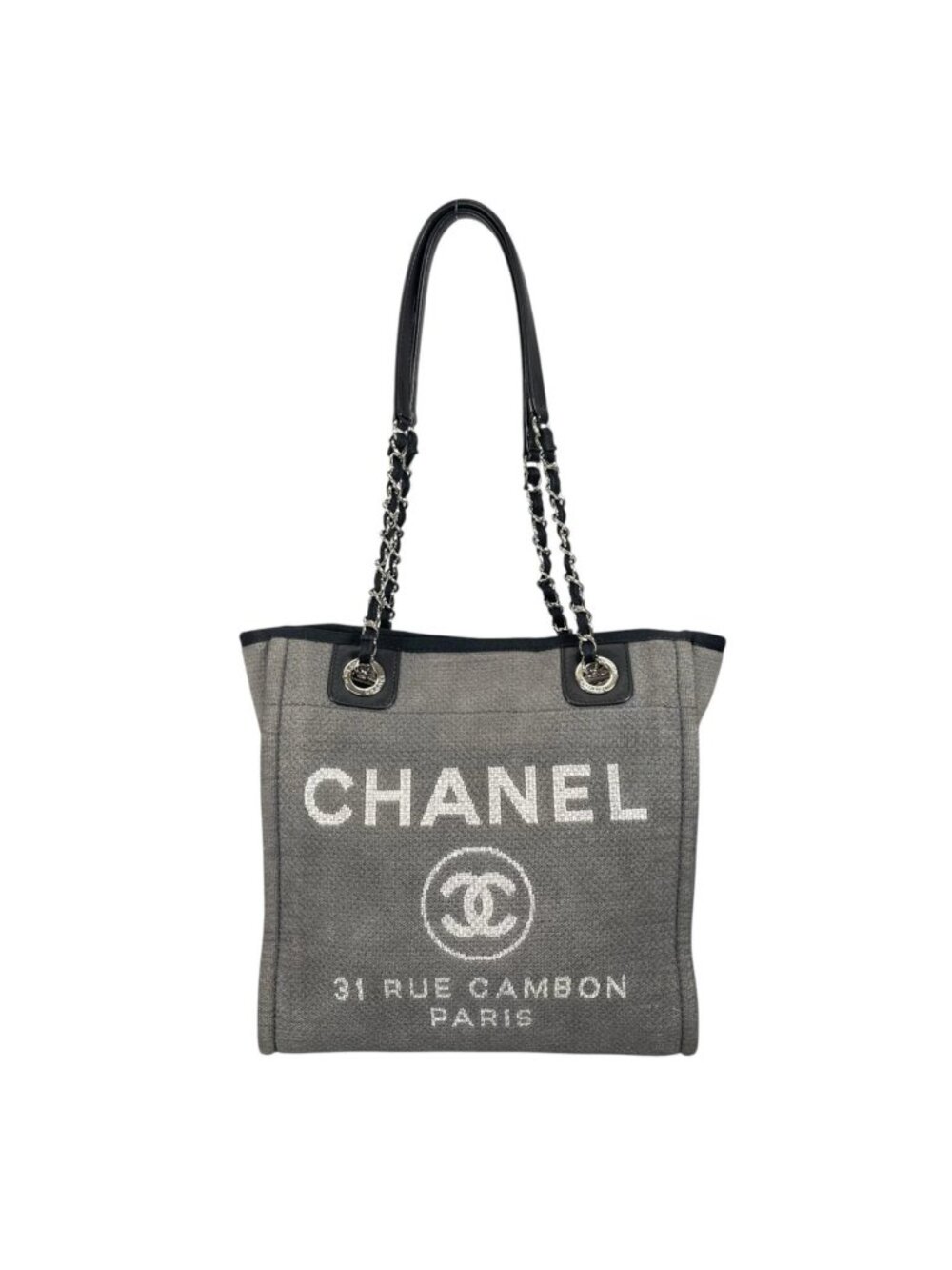 Chanel Deauville PM Tote Bag Canvas Gray
